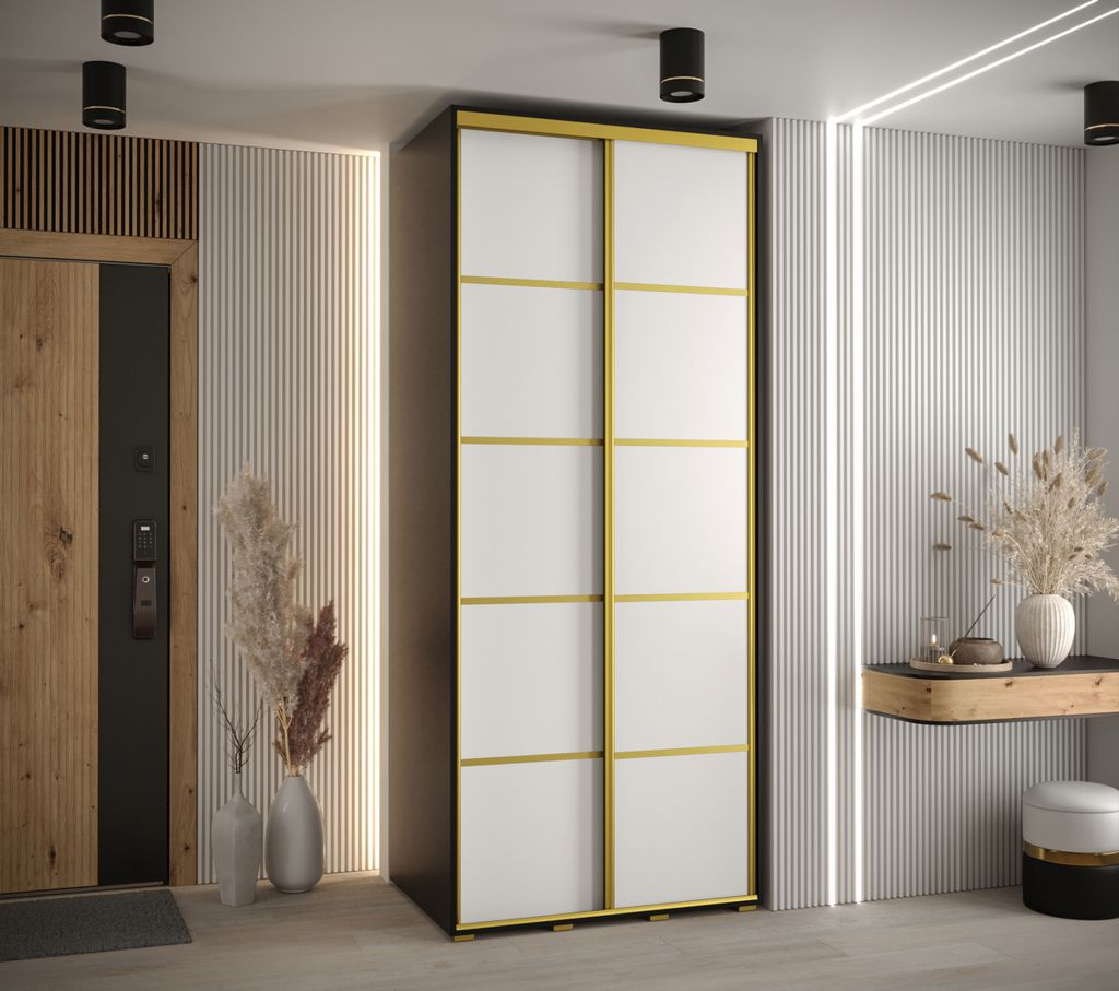 Kleiderschrank ASIRI 4 – 110/45 cm, schwarz/weiß/gold