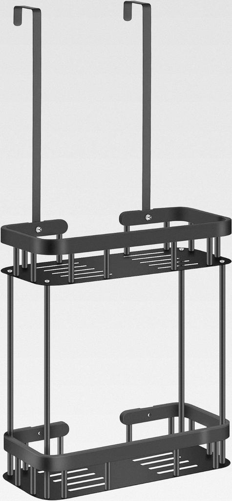 Duschablage zum Hängen, Duschablage Ohne Bohren mit 2 Duschkörben, Duschkorb zum Hängen für Glasduschtüren, Dusch Organizer Schwarz