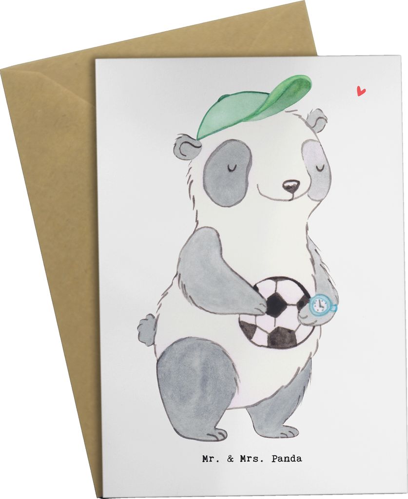 Mr. & Mrs. Panda Grußkarte Fußballtrainer Herz - Weiß - Geschenk, Fußballspiel, Glücksbringer, Klappkarte, glückwunschkarten, einladungskarte...