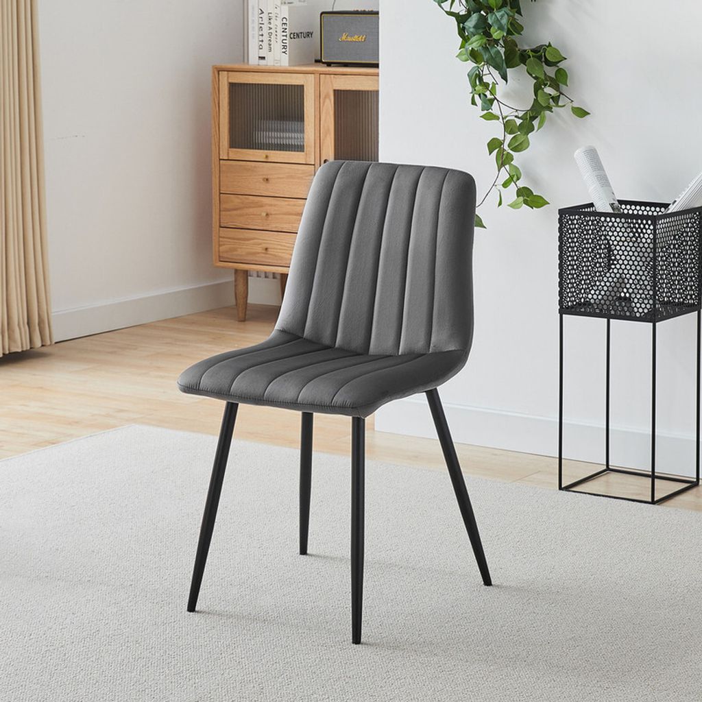 CLIPOP 2 Stück Esszimmerstühle aus Samt für Freizeit, mit gepolstertem Sitz, Metallbeinen,grau