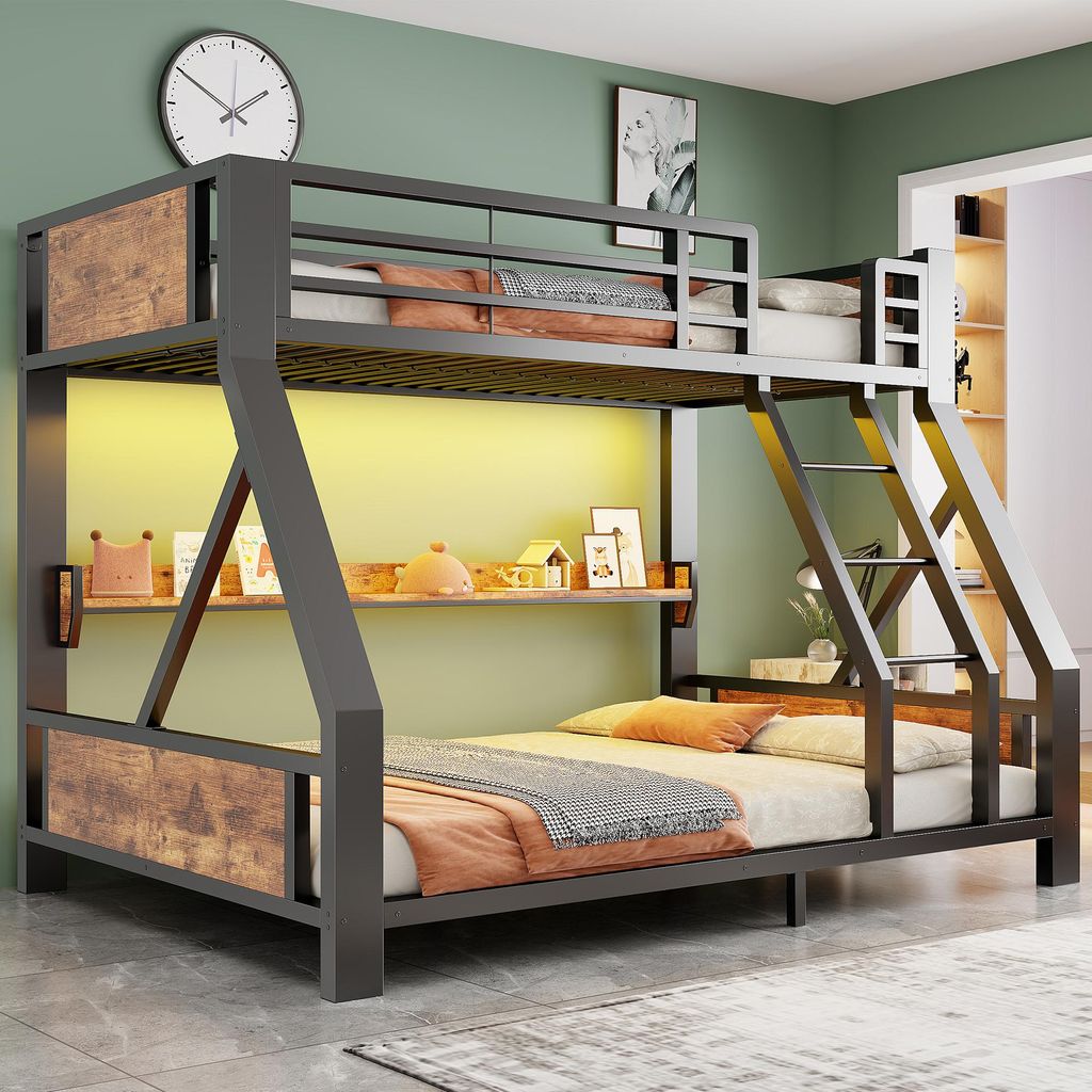 Łóżko piętrowe metalowe Merax, wymiary 90x200 cm i 140x200 Zdjęcie produktu 