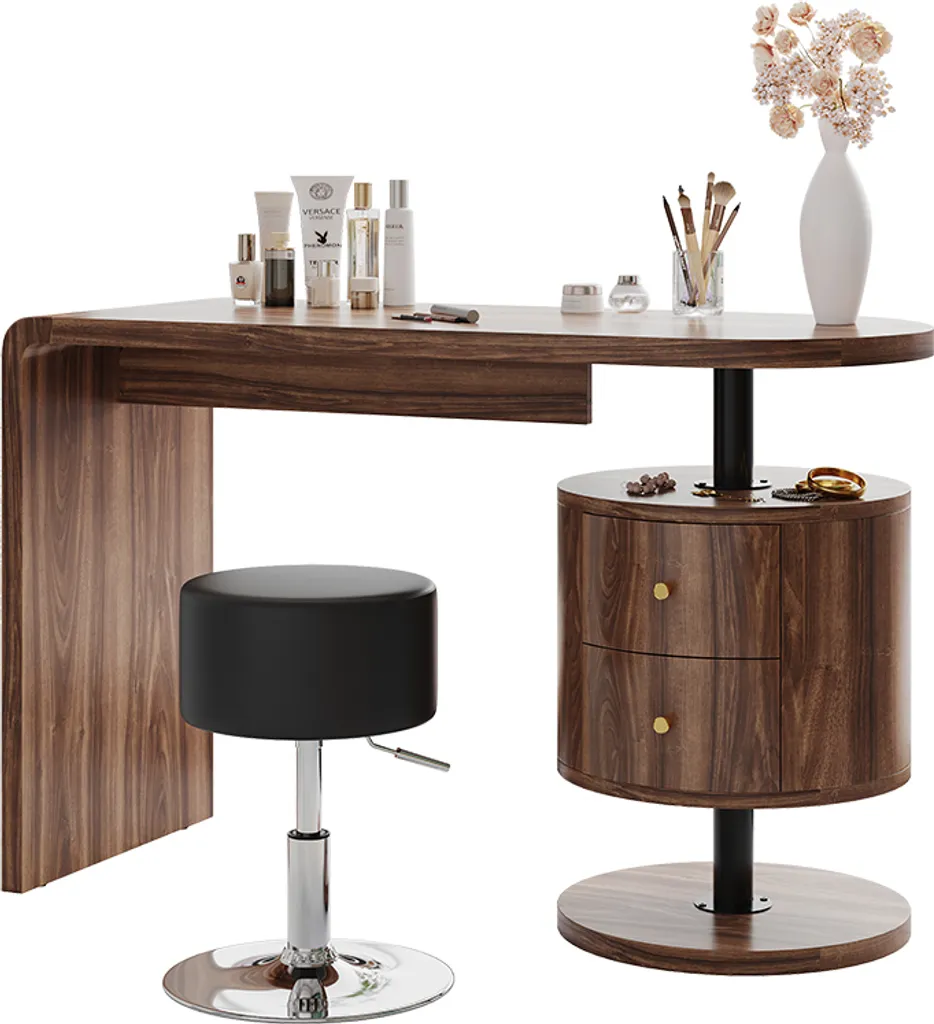 Coiffeuse 120cm chêne rustique Vicco Lara avec tabouret solide et large - 7