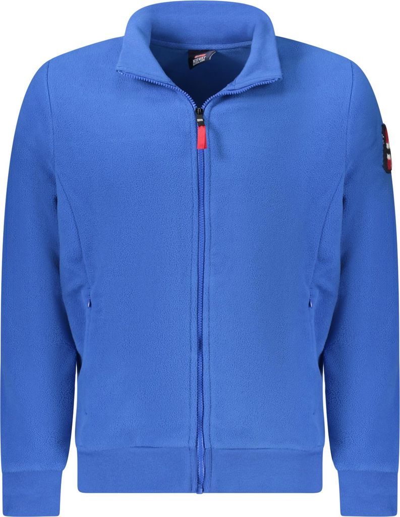 Herren Fleece-Langarmshirt Blau mit Reißverschluss und Stickerei