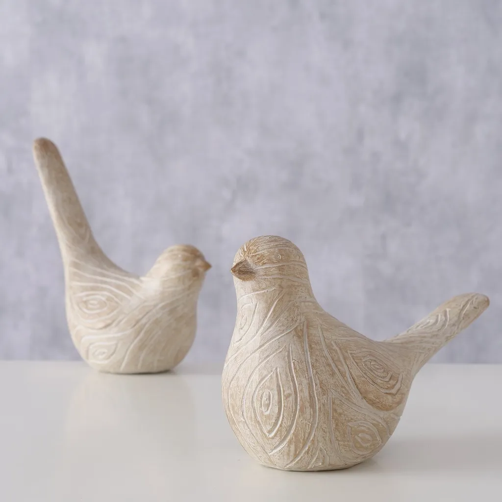 Duo d'oiseaux décoratifs KARIMO en polyrésine - Finition artisanale 2 psc