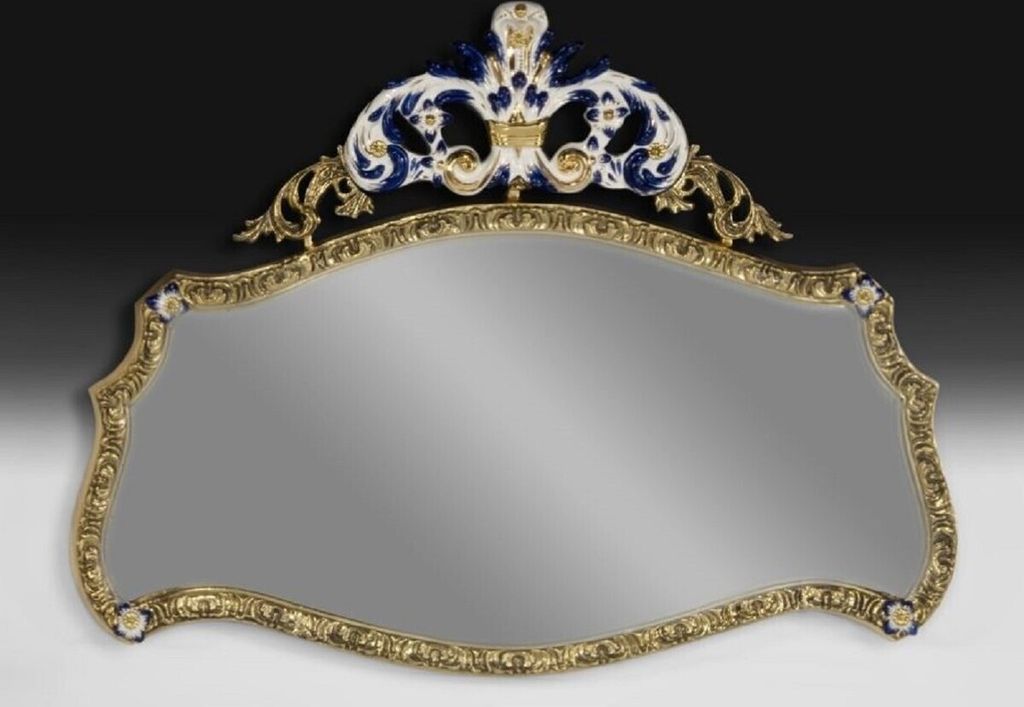 Casa Padrino Luxus Barock Bronze Spiegel Gold / Weiß / Blau 107 cm - Barock Möbel