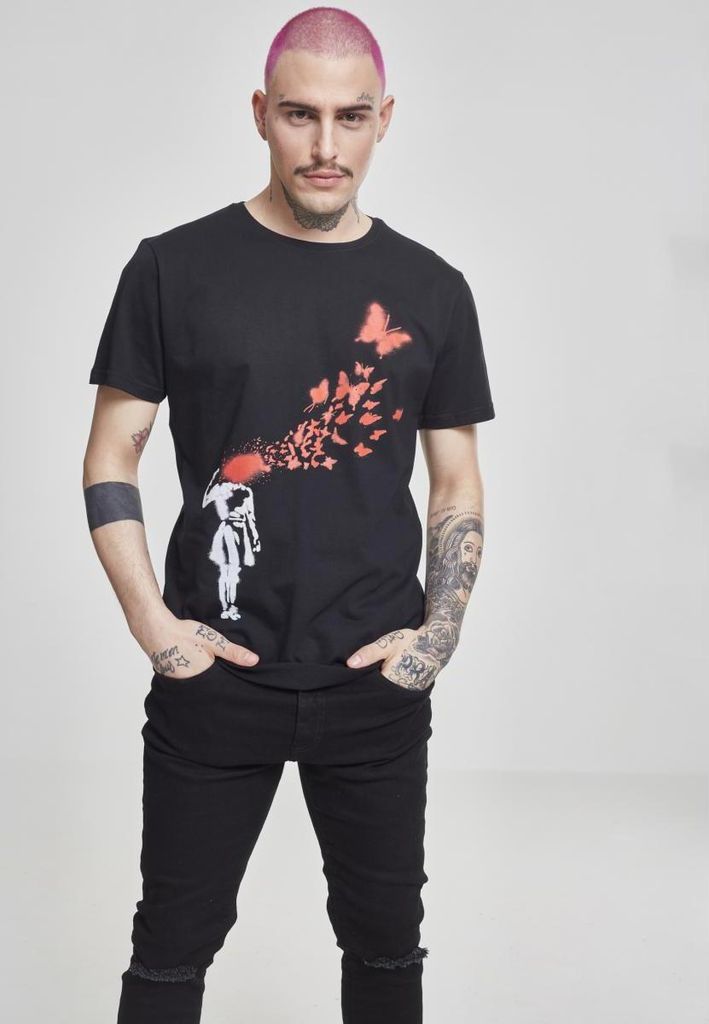 Merchcode T-Shirt Brandalised - Banksy ́s Graffiti Butterfly Tee Black-S