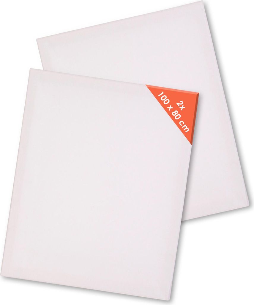 Two white canvases are stacked on a white background.