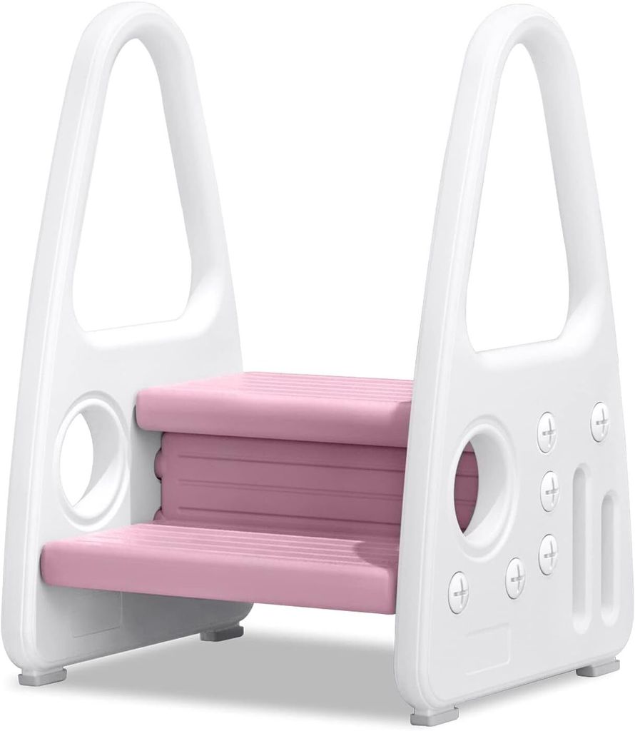 Tritthocker,Trittschemel 2 Stufiger Lernturm Kinderschemel,mit Zwei Armlehnen Anti Rutsch Kinder Trittschemel,Rosa