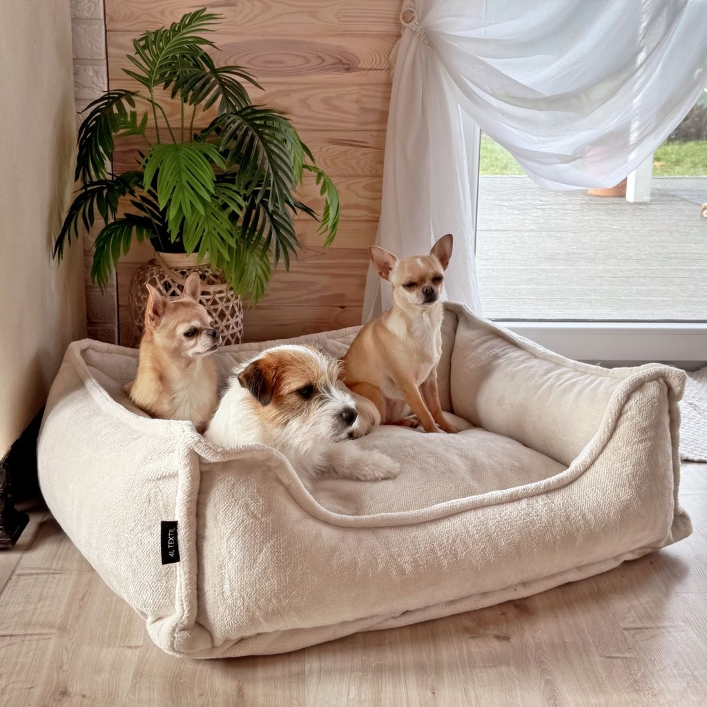 4L Textil Hundebett Bouclé - Orthopädisch Mit Memory Foam - Beige 60x40cm