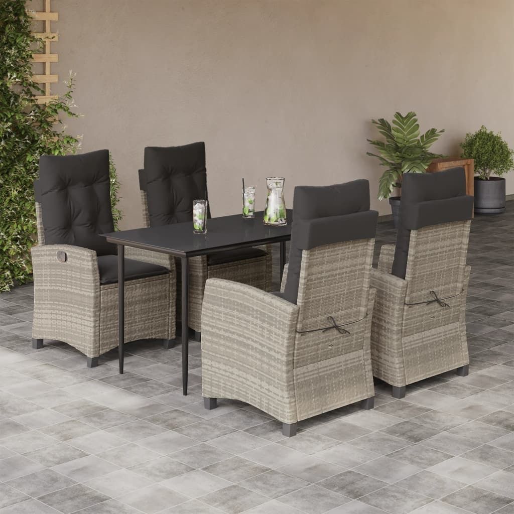 Design 5-tlg. Garten-Essgruppe mit Kissen Hellgrau Poly Rattan, Gartenmöbel-Sets 2024 Neu