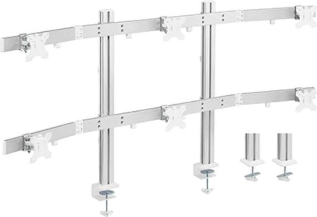 Silberne Tischhalterung für 6 Monitore von 17 - 32 Zoll mit VESA SolidHand-CM06