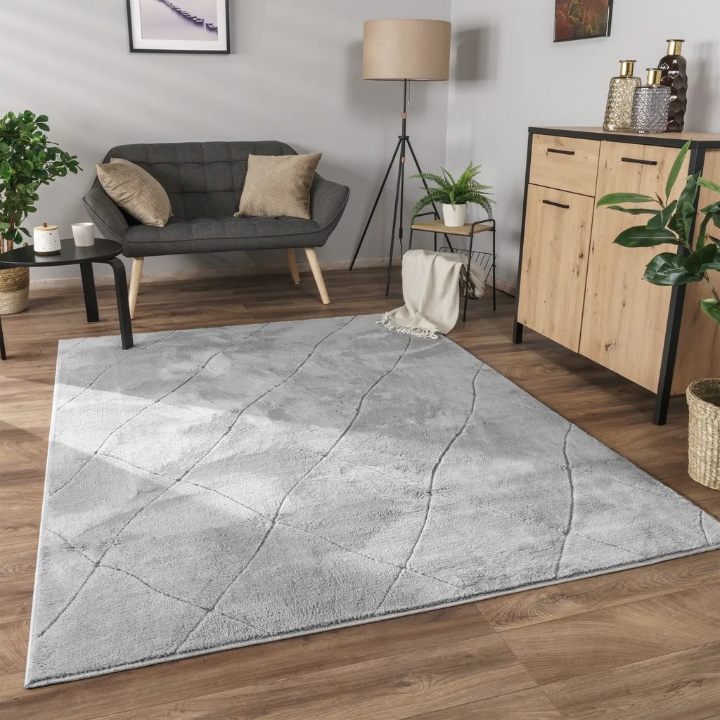 Tapis Salon Anti-Poussière Facile à Nettoyer - Gris Losanges 120x160
