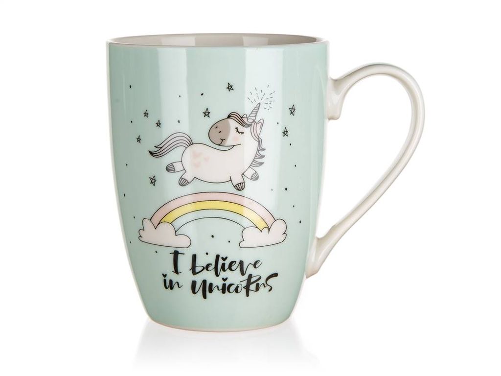 Becher, Keramikbecher Unicorn Mintfarbenes Einhorn 340 ml Produktbild 