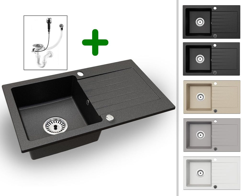 [Granitspüle 76x44 Schwarz Gesprenkelt]Hochwertig Produktbild 