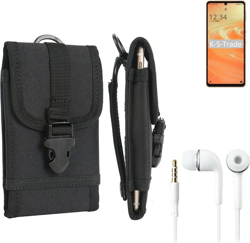 K-S-Trade Holster Schutz Hülle kompatibel mit Sharp Aquos Sense6s Gürteltasche Handy Hülle Tasche outdoor Seitentasche schwarz 1x + Kopfhörer