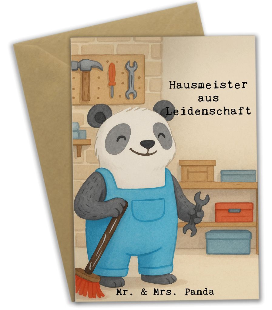 Mr. & Mrs. Panda Grußkarte Hausmeister Leidenschaft Design - Weiß - Geschenk, Hausverwalter, osterkarten, weihnachtskarten, Klappkarte, Spruch, M...