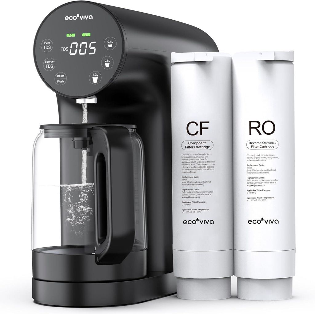 Ecoviva 200G Wasserfilter Auftisch Osmoseanlage, Echtzeit-TDS-Monitor