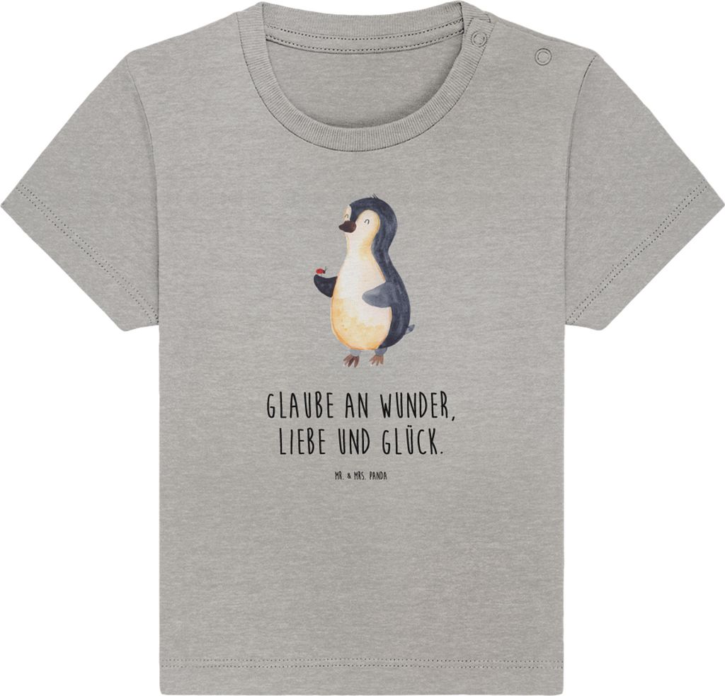 Mr. & Mrs. Panda Babyshirt Pinguin Marienkäfer 0. - 6. Monat - Heather Grey - Geschenk, Kleinkind T-Shirt, , Kinder Oberteil, Aufmerksam, Pinguine...