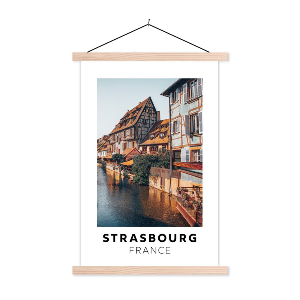 MuchoWow Textilposter Frankreich - Wasser - Haus 60x90 cm mit holzfarbenen Rahmen - Textil