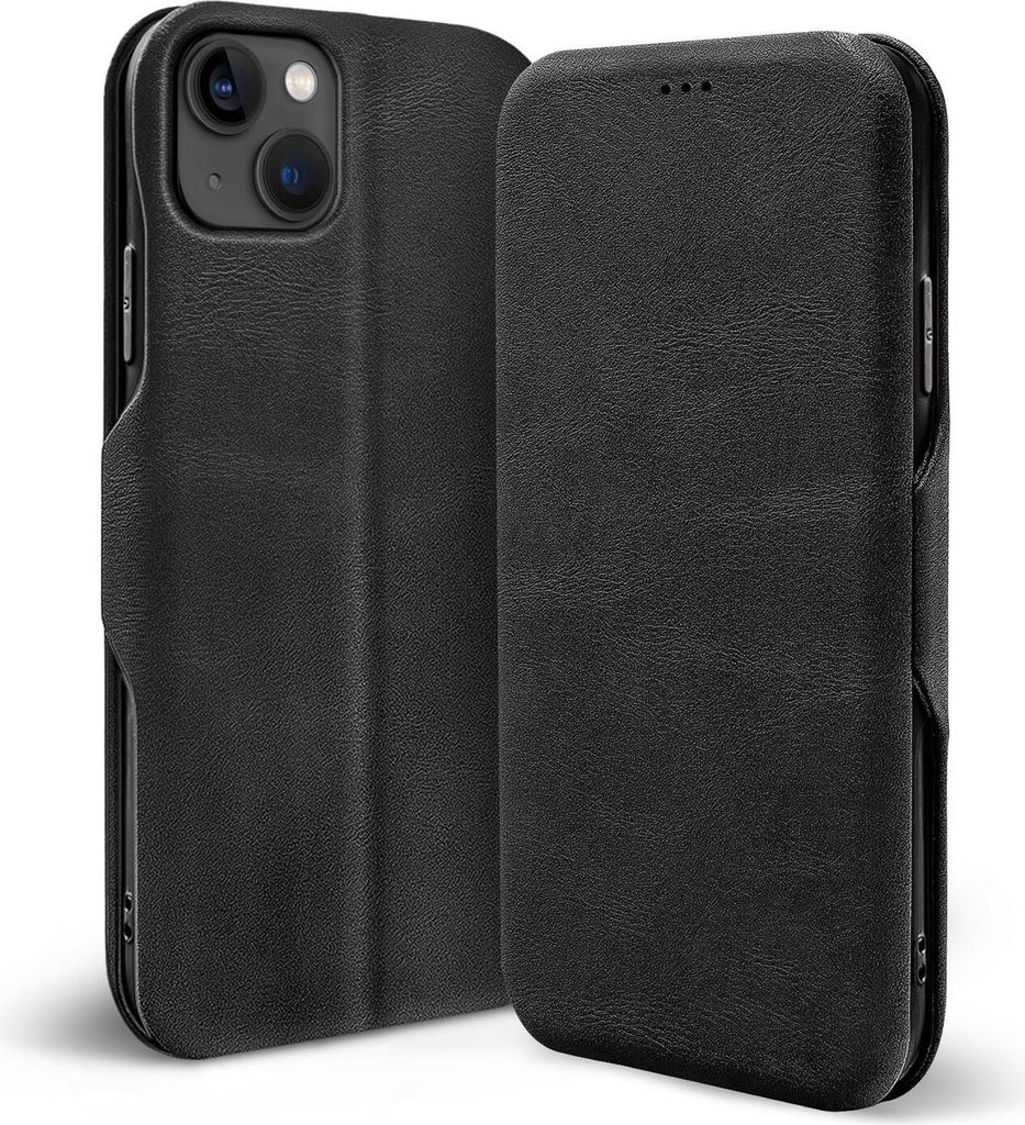 Conie Retro Klapp Tasche für iPhone 15 Plus Kartenfach Hülle Rundumschutz in Schwarz