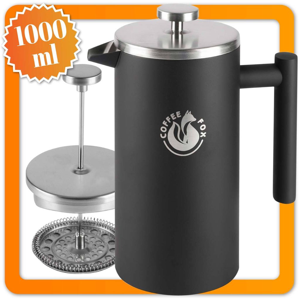 Coffee Fox Luxus French Press 350 ml Kaffeebereiter aus doppelwandigem Edelstahl in Weiß – Premium Stempelkanne & Kaffeedrücker für puren Genuss