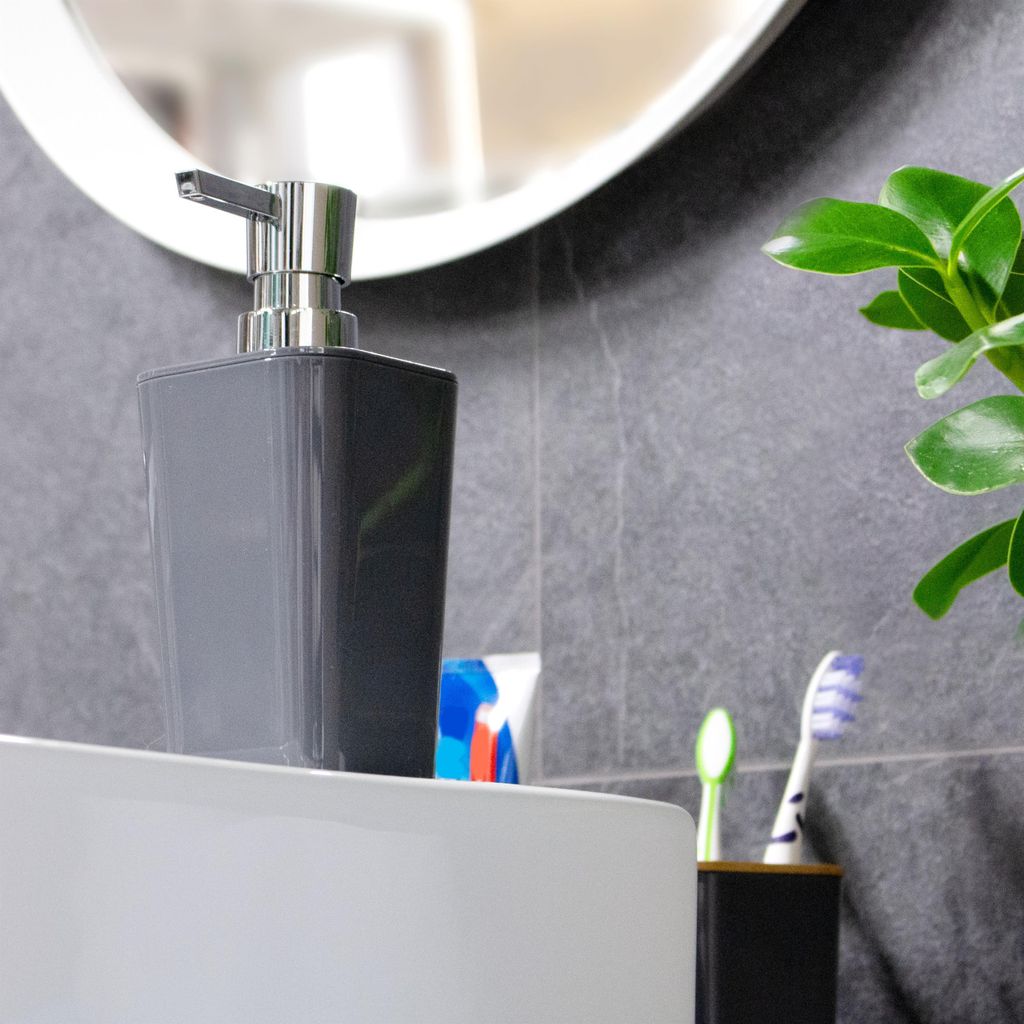 Bremermann Calvi Set WC Con Scopino In Bambù E Plastica Grigio - Include Testina Di Ricambio, 39x11,4 Cm