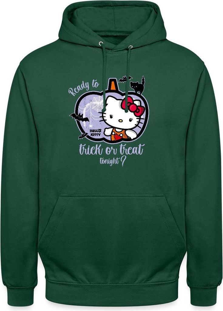 Spreadshirt Hello Kitty Halloween Süßes Oder Saures Uni Hoodie, M, Flaschengrün