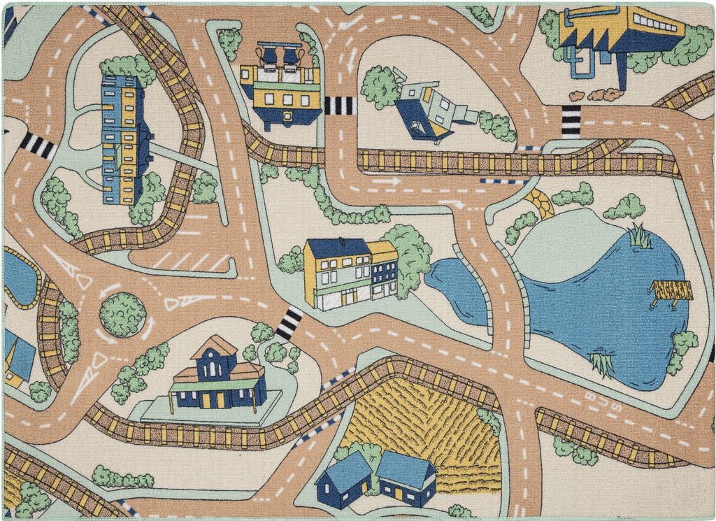 REBEL ROADS TEPPICH Playtime 32 Kleinstadt, rutschfest für Kinder - beige / grün Mehrfarben 140x200 cm