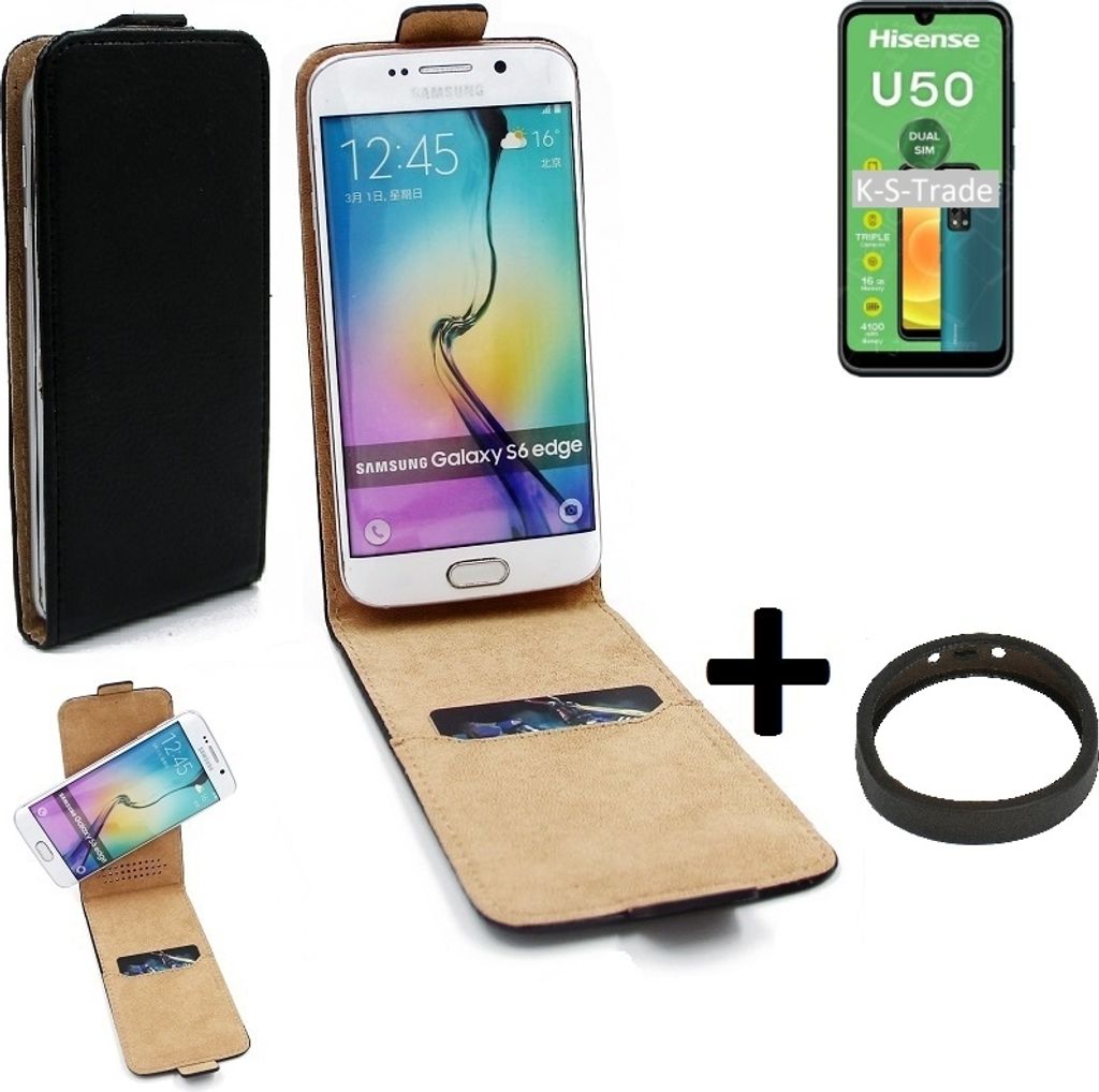 K-S-Trade TOP SET Handyhülle kompatibel mit HiSense U50 360° Flipstyle Schutzhülle Smartphone Tasche schwarz + TPU Bumper, Case Hülle Flip cover