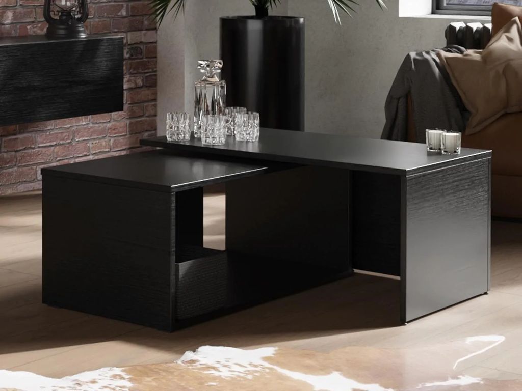 PLATAN ROOM Couchtisch Kaffeetisch schwarz 2er Set 90x48x40 cm, moderner Wohnzimmertisch, Sofatisch mit Stauraum, Satztisch