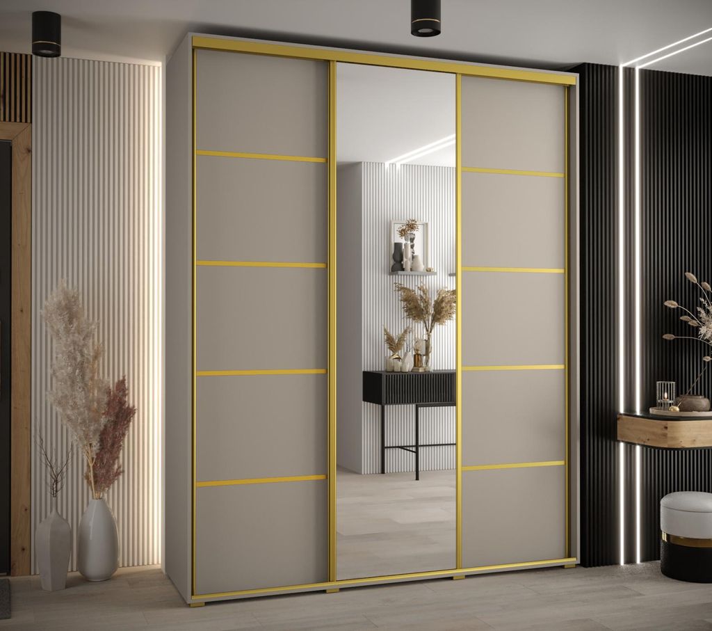 Kleiderschrank INDIRA 5 - 200/60 cm, Kaschmir/Gold