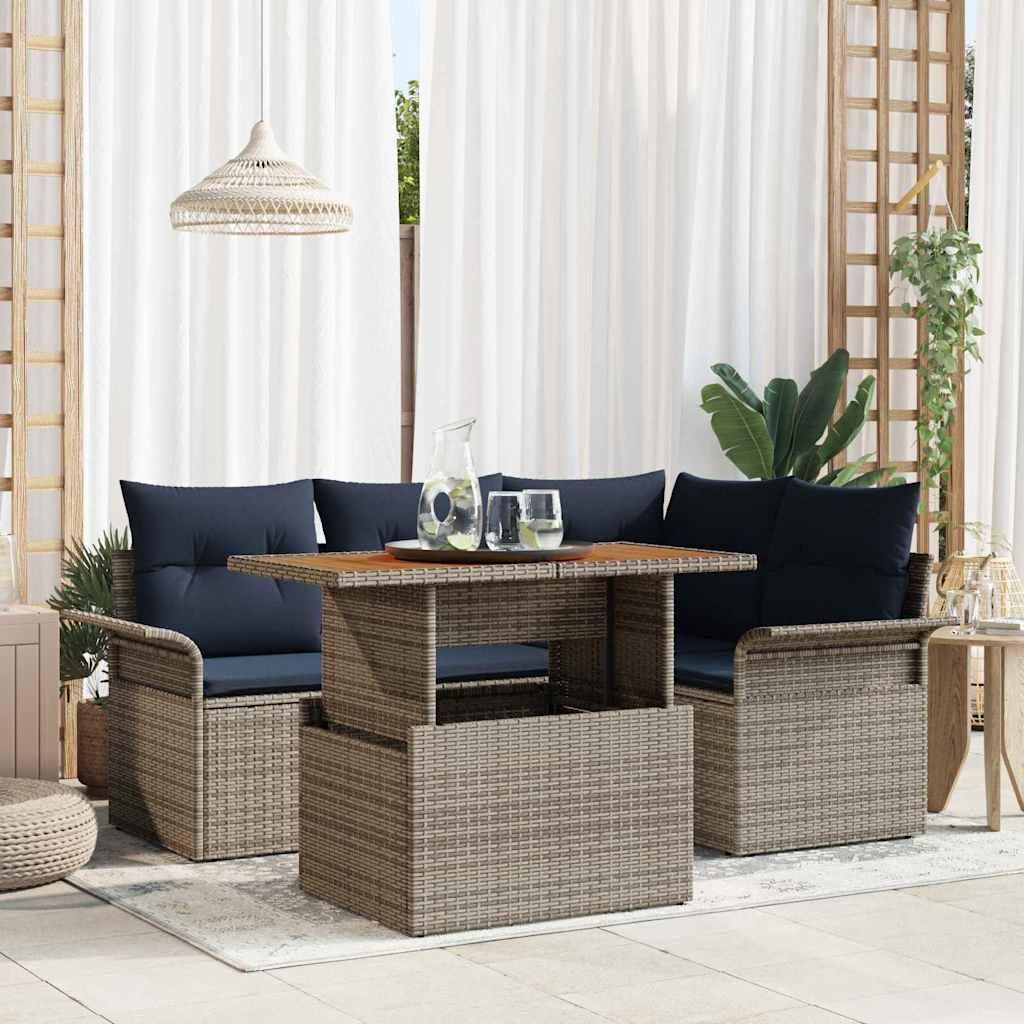 Maison Exclusive - Garten-Sofa-Set mit Speicher 5 pcs Grau Poly Rattan