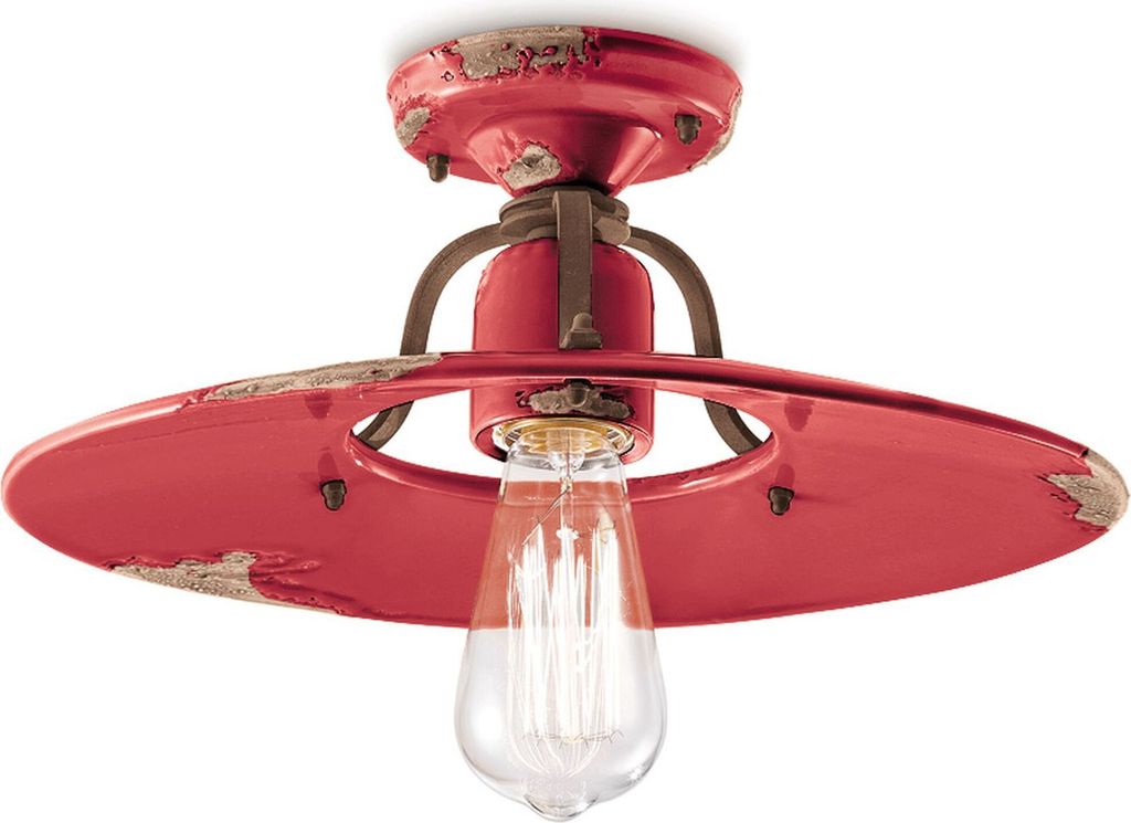 Deckenlampe Metall Keramik rund D: 40 cm Rot Shabby Antik E27 Vintage Design Keramiklampe