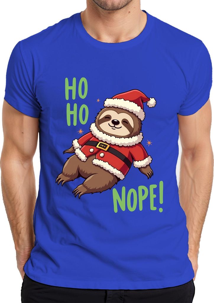HO HO NOPE! Faultier Weihnachten lustig Geschenk niedlich faul Herren T-Shirt, Blau, M
