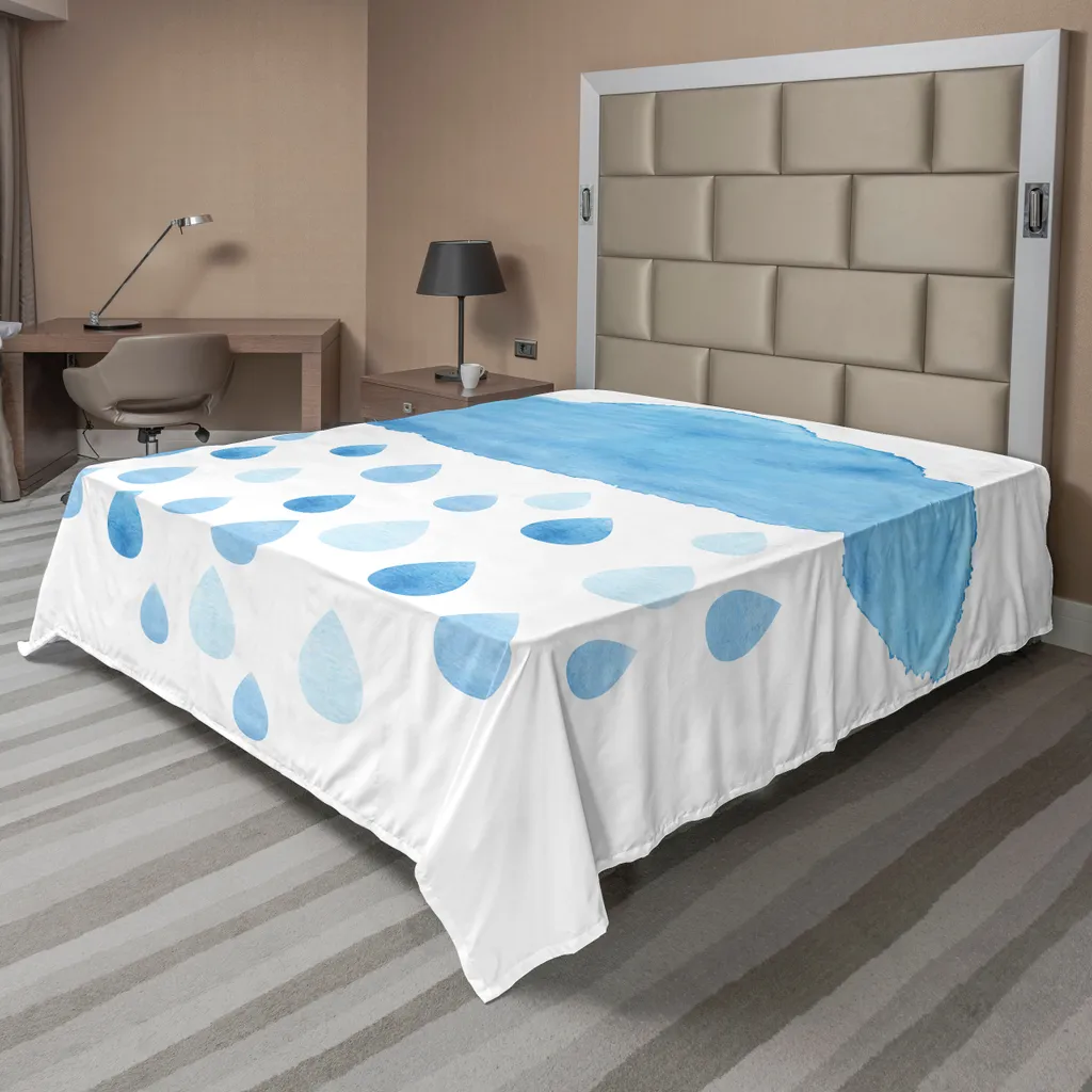 Drap plat ABAKUHAUS 260x228 cm, motif gouttes d'eau bleu et blanc doux
