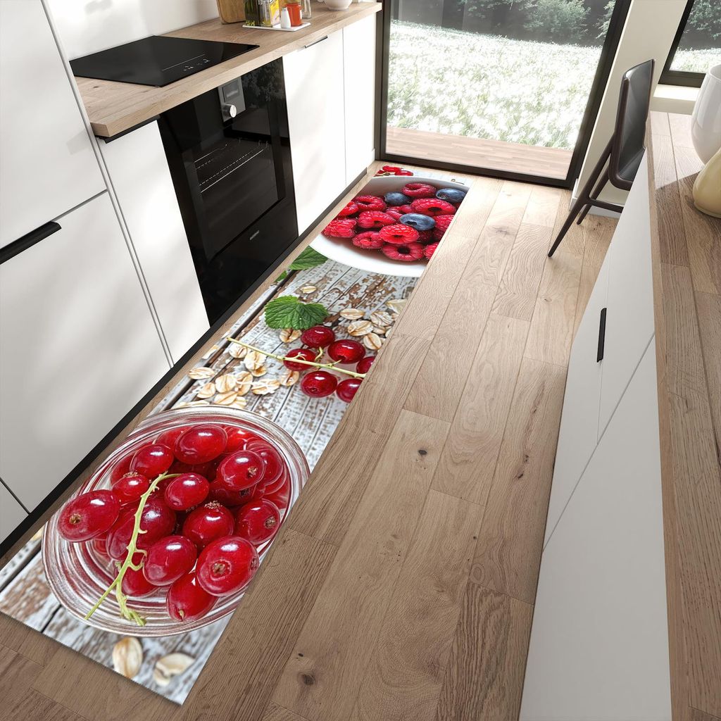 Küchenteppich 60x300cm rutschfest & abwischbar PVC Läufer - Himmlische Beeren