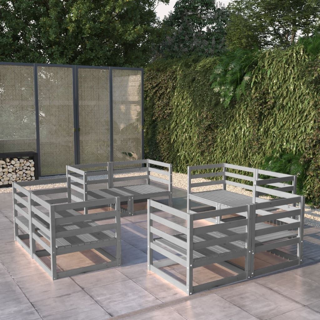 Maison Exclusive - 8-tlg. Garten-Lounge-Set Grau Massivholz Kiefer