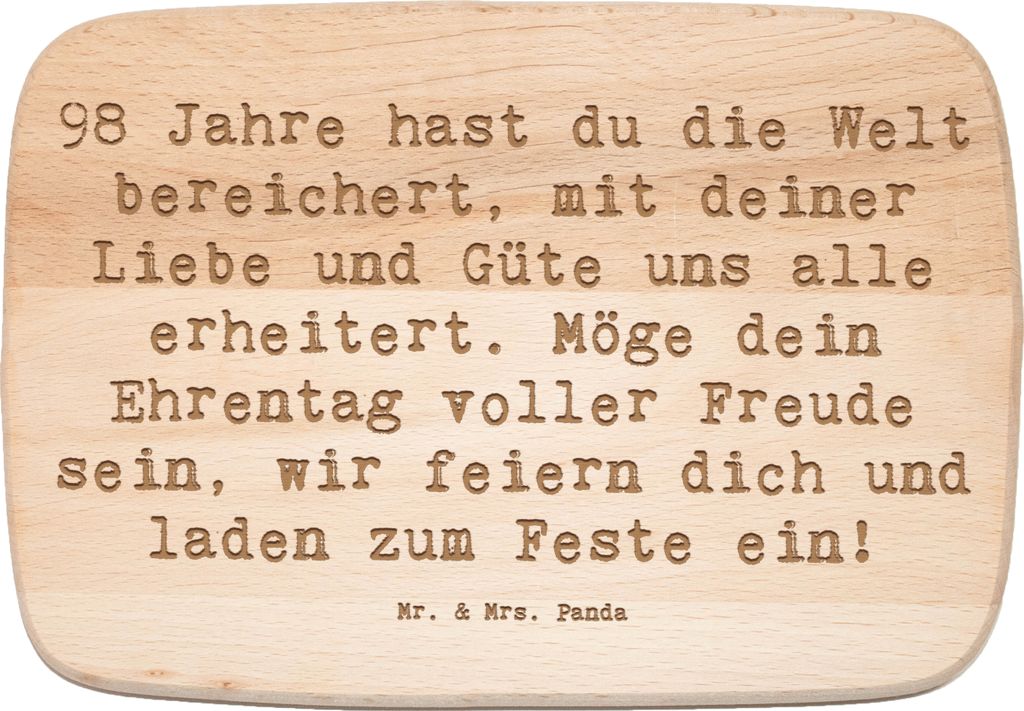 Mr. & Mrs. Panda Holzbrett Spruch 98. Geburtstag - Transparent - Geschenk, Ehrentag 98 Jahre, Zuneigung, Glück, Schneidebrett, Alter, herzerwärme...