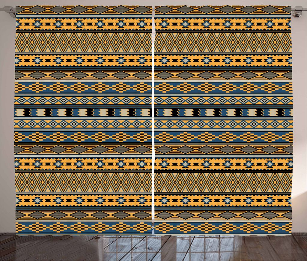 ABAKUHAUS afghanisch Rustikaler Vorhang, Shapes, Wohnzimmer Universalband Gardinen mit Schlaufen und Haken, 280 x 245 cm, Mehrfarbig