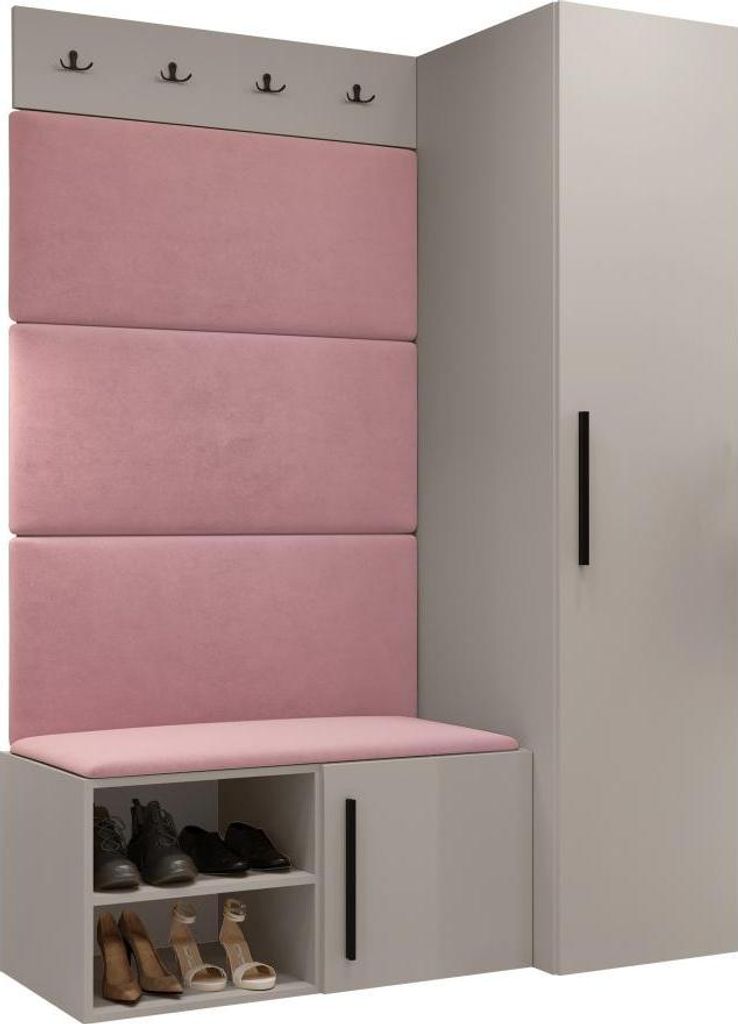 MIRJAN24 Garderoben-Set Medi II, Schuhschrank, Kleiderhakenbrett, 4x Paneel 84x42, 4 Kleiderhaken (Farbe: Cashmere, Manila 09)