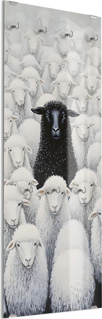 DEQORI Kleiderhaken aus Glas 50x125 cm 'Das schwarze Schaf' Wand Garderobe Paneel Haken