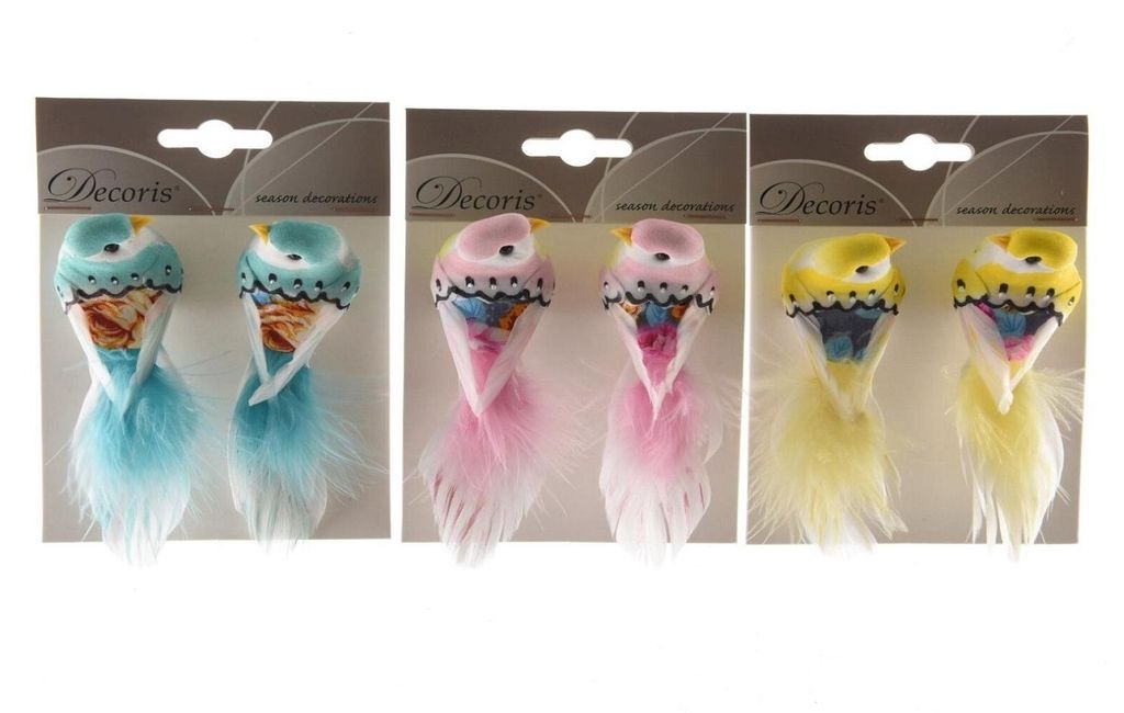 Federvogel Draht rosa blau gelb H.11cm 6 er Set
