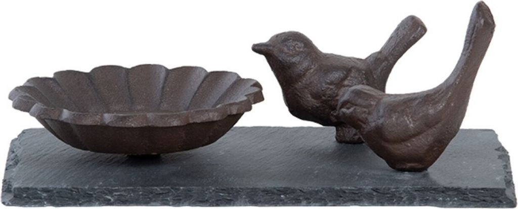 Vogeltränke Schiefertablett 20x12x6,9 cm braun Gusseisen Dekorativ Rustical