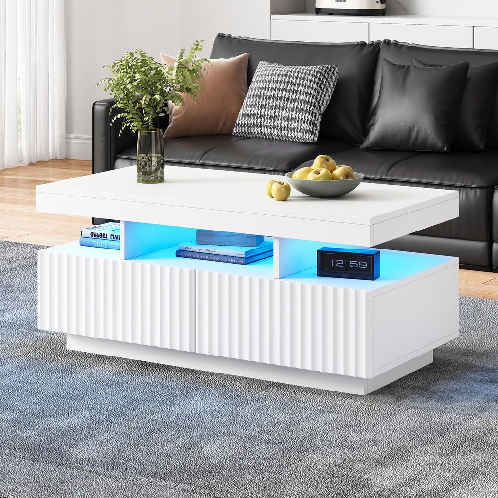 Nowoczesny stolik kawowy Merax z diodami LED i 2 szufladami Zdjęcie produktu 
