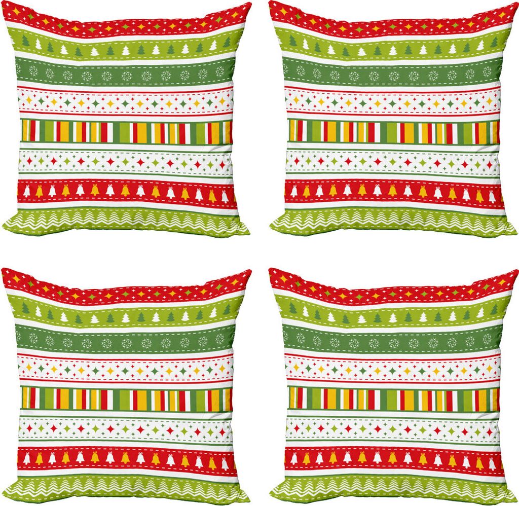 ABAKUHAUS Weihnachten Kissenbezug Set (4 Stück), traditionelle Grenzen, Moderner Doppelseitiger Digitaldruck, 40 cm x 40 cm, Lime Grün Gelb Rot