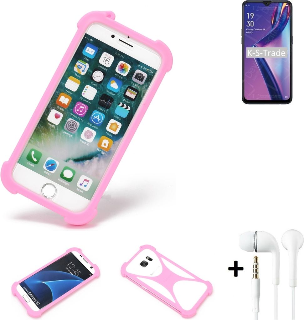 K-S-Trade Bumper + Kopfhörer kompatibel mit Oppo A12 Handy Hülle Schutzhülle Silikon Schutz Hülle Cover Case Silikoncase Silikonbumper TPU