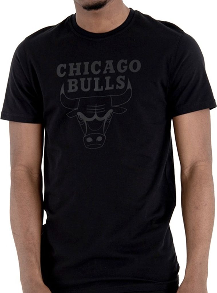 New Era Chicago Bulls NBA Team Logo Tee Black On Black T T-Shirt M L XL(M,Black)