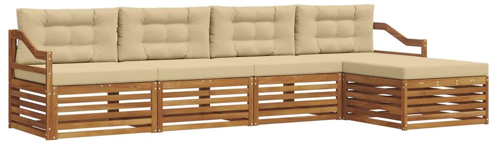 vidaXL Outdoor-Sofagarnitur mit Kissen 5 pcs Natur und Beige