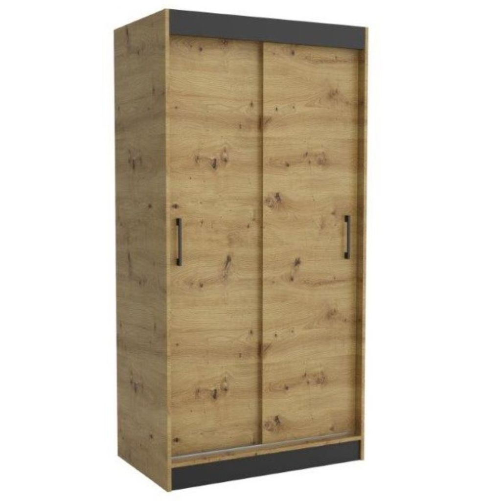 Schiebetürenschrank Emma 100 cm, Artisan Eiche, mit 2 Kleiderstangen und Regalen – Moderner Aufbewahrungsschrank für Schlafzimmer