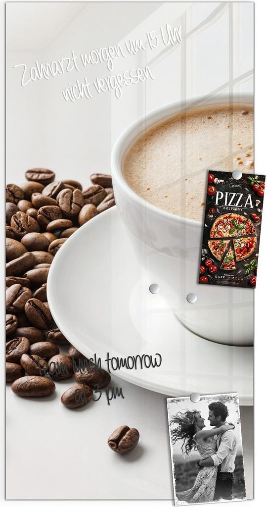 Magnettafel 50x100cm Pinnwand Whiteboard beschreibbar - Kaffeetasse und Bohnen